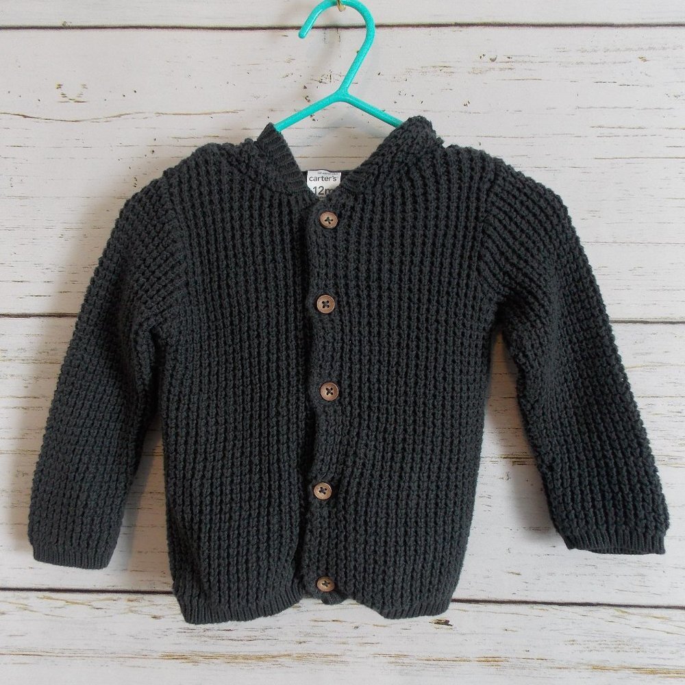 Knit Button-down Sweater with Hood 12m - Picture 2 of 4